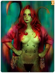 1girls 2d batman_(series) belly breasts dc dc_comics female female_only green-skinned_female green_eyes green_skin heartbreakeh human legs long_hair medium_breasts navel nipples pamela_isley poison_ivy pubic_hair red_hair solo standing tagme thighs