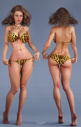 1girls 3d ass back_view barefoot basement_comics big_breasts big_breasts blue_eyes bone_necklace bra breasts brown_hair brown_hair busty cavewoman cleavage curvaceous curvy dat_ass eyeshadow female female_only from_behind front_view human large_breasts leopard_print lipstick long_hair makeup mascara meriem_cooper necklace panties pinup red_lips red_lipstick signature solo standing thighs thong tiangtam tiptoes untying voluptuous yellow_bra yellow_panties yellow_thong