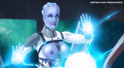 1girls alien armor artist_name asari blue_eyes blue_skin breasts cleavage_cutout eromaxi female female_only high_resolution liara_t'soni mass_effect mass_effect_3 medium_breasts nipples solo tagme web_address