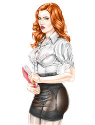 1girls actress armando_huerta avengers black_widow_(marvel) blue_eyes breasts cameltoe celebrity cleavage colored covered_breasts covered_nipples eyelashes female female_only garter_straps hips human iron_man_2 large_breasts legs legwear lips long_hair looking_at_viewer marvel marvel_cinematic_universe marvel_comics natasha_romanoff nipples orange_hair panties scarlett_johansson skirt solo standing stockings straps tagme thighhighs thighs