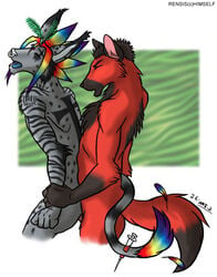 anal canine cross furry jc_(artist) male mammal maned_wolf mohawk multicolored_hair rainbow_hair rensis syringe yaoi