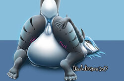 anna_(orcasanddragons) anthro anus belly big_belly blue_hair digestion female fish hair marine orcasanddragons pussy shark solo stomach_noises vore