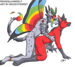 2004 all_fours anal anthro canine conditional_dnp doggy_style erection from_behind_position furry male mammal maned_wolf moodyferret multicolored_hair plushie rainbow rainbow_hair rensis sex syringe wings yaoi