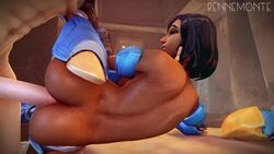 1boy 1girls 3d anal anal_sex animated bennemonte black_hair blizzard_entertainment breasts brown_eyes brunette cleavage dark-skinned_female dark_skin deep_penetration egyptian erection eyeshadow female hanzo interracial looking_down male medium_hair no_sound overwatch penis pharah pleasure_face source_filmmaker straight video