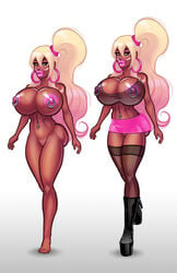 1girls areola big_ass big_lips bimbo blonde_hair boots breasts busty cleavage dark-skinned_female dby feet female ganguro gyaru high_heel_boots hoop_earrings large_breasts lipstick nipple_piercing nipple_ring nipples nude pierced_nipples voluptuous