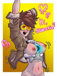 big_breasts bodysuit brown_hair faraday_one female goggles large_breasts overwatch overwatch_2 tracer