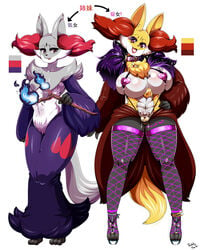 1girls alternate_color big_breasts canine clothes delphox dress fox furry heart heart-shaped_pupils high_heels interspecies makeup mammal nintendo nipples original_character piercings platform_heels pokémon_(species) pokemon pokemon_xy pokephilia red_eyes shiny_pokemon straight teddy_jack text video_games