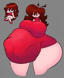 1girls auburn_hair bellowithjello breasts dress fat female female_pred friday_night_funkin girlfriend_(friday_night_funkin) huge_belly huge_breasts implied_vore newgrounds red_dress reference_image solo solo_female thick_thighs thighs vore vore_belly