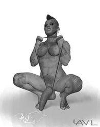 1futa abs balls big_penis bindings breasts crouching dickgirl ear_piercing erection facial_piercing fangs futa futa_only futanari greyscale humanoid humanoid_penis intersex lawlspasm lip_piercing looking_at_viewer mohawk nipples nose_piercing nose_ring nude orc orc_futanari penis piercing precum solo solo_futa tattoo