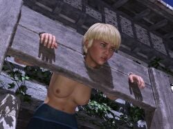 blonde_female cgi female pillory punished punishment short_hair topless