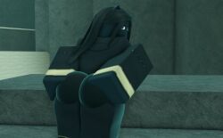 1girls 3d aelita_(deepwoken) ass ass_focus big_ass black_hair cat_ears cat_tail catgirl clothed deepwoken felinor_(deepwoken) female purple_eyes roblox roblox_game robloxian sensicalstuff tagme teasing thighs touching_ass