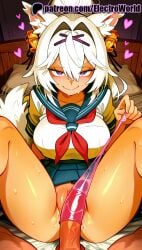 1boy 1girls 2025 ai_generated animal_ears artist_name blush breasts bust chest cock dark_skin dick electroworld erection female filian_(vtuber) fox_ears heart heart_censor hi_res high_quality high_resolution highres long_hair male panties patreon patreon_username penis precum school_uniform serafuku skirt smile spoken_heart stable_diffusion straight sweat thick_thighs virtual_youtuber vtuber watermark white_hair