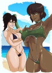 aged_up beach ben_10 big_ass big_breasts bikini bikini_bottom bikini_top black_hair blue_eyes blue_sky brown_hair cartoon_network choker clouds dark-skinned_female devlin_levin fully_clothed gearfou gearthefae genderswap genderswap_(mtf) green_eyes ken_tennyson large_ass large_breasts light-skinned_female ocean rule_63 selfie teenager thick_thighs wide_hips