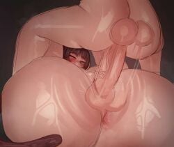 2girls anus ass ass_ripple commission completely_nude dragon_ball erection futa_with_female futanari monkey_tail multiple_girls nude original penis pointing saiyan seruroku sex simple_background tail vaginal_penetration veins veiny_penis wide_hips