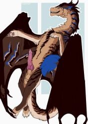 animal_genitalia balls brown_body brown_fur brown_horn claws dragon erection feral fur furred_dragon furred_scalie genitals herpydragon hi_res horn knot male mythological_creature mythological_scalie mythology pawpads penis pink_knot pink_pawpads pink_penis scalie sheath solo teeth white_body white_claws white_fur yellow_eyes