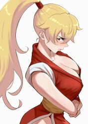 2d anagumasan blonde_hair busty capcom cleavage curly_hair female final_fight long_hair maki_genryusai ponytail street_fighter tagme