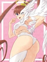 :p ass_focus commission digimon digimon_(species) digimon_xros_wars from_behind large_ass looking_back luminamon nene_amano one_eye_closed signature tease teasing thick_thighs thighs