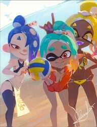 beach bikini frye_(splatoon) frye_(splatoon_raiders) frye_onaga inkling octoling shiver_(splatoon) shiver_(splatoon_raiders) shiver_hohojiro splatoon splatoon_(series) splatoon_raiders swimsuit twitter_link zhang_tian57284