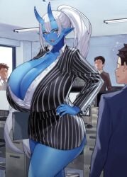 blue_skin demon_girl female horns large_ass large_breasts office_clothing office_lady oni oni_female tagme tita tita_(vincent_to13)