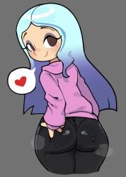 <3 ass ass_grab black_pants blue_hair brown_eyes inksaji latex latex_pants panties_visible_through_clothing steam sweaty sweaty_butt tagme