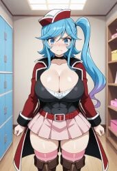 1girls ai_generated alternate_breast_size blue_eyes blue_hair cleavage collarbone female kamijo_ehoko light-skinned_female light_skin long_hair solo