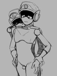 blushing brawl_stars cuntboy cuntboy/male gray_background hands_on_hips incest intersex kissing_shoulder larry_(brawl_stars) lawrie_(brawl_stars) machine male male_on_cuntboy robot robot_boy rubbing_pussy rubbing_pussy_against_dick sketch twincest uncertain