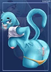 absurd_res anthro ass bodily_fluids breasts cartoon_network felid feline female hi_res kobywick mammal mature_female nicole_watterson nipples solo the_amazing_world_of_gumball