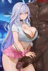 1boy ai_generated animal_print balls bangs bikini black_bra black_choker black_clothes blush bra breasts butterfly_hair_ornament choker cleavage clothed_female clothed_female_nude_male clothing collared_shirt dark-skinned_male dark_skin duxvector erection female genshin_impact grey_hair grin hair_ornament heart highleg huge_breasts huge_cock interracial jewelry large_breasts large_penis leopard_print long_hair looking_at_viewer male microskirt midriff miniskirt muscles muscular muscular_male navel netorare ntr nude nude_male panties parted_lips penis pink_eyes pink_skirt pleated_skirt precum purple_eyes school_uniform scrunchie see-through shirt short_sleeves skirk_(genshin_impact) skirt smile solo_focus standing straight sweat swimsuit testicles text thick_thighs thighs thong tied_shirt underwear veins veiny_penis wet white_shirt wrist_scrunchie