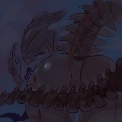 1:1 2023 alien alien_(franchise) all_fours anthro ass black_body butt_focus disney exoskeleton female hi_res raised_tail rear_view skele_guy solo tail xenomorph xenomorph_queen