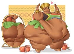 absurd_res absurd_resolution absurdres african african_female ashgallalla ass ass_cleavage ass_focus ass_folding belly_button belly_overhang black_hair dark-skinned_female dark_hair dark_skin eating eating_food fat fat_ass fat_face fat_feet fat_female fat_fetish fat_folds giant_ass giant_belly giant_breasts giant_thighs huge_ass huge_belly huge_breasts huge_butt huge_thighs mirror mirror_reflection morbidly_obese morbidly_obese_female obese obese_female slob south_africa_(countryhumans)