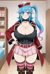 1girls ai_generated alternate_breast_size blue_eyes blue_hair cleavage collarbone female kamijo_ehoko light-skinned_female light_skin long_hair solo