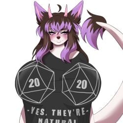 blush breasts digital_drawing_(artwork) dnd dragon furry furry_female furry_futa furry_only futanari intersex kazyuzko33 oc shirt silly sillygirl stretched_clothing