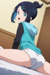 ai_generated athletic_female back_view bare_thighs big_ass big_butt black_hair blue_eyes blush coat fat_ass hair_bun huge_thighs light-skinned_female light_skin liko_(pokemon) looking_back open_mouth panties pokemon pokemon_(anime) pokemon_horizons short_shorts solo_female squatting stretching sweat sweatdrop thick_thighs thighhighs thighs voluptuous voluptuous_female zenky-kun