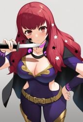 1girls ai_generated breasts female fire_emblem fire_emblem_engage fully_clothed hair_ornament large_breasts looking_at_viewer pyo_3300 red_eyes red_hair yunaka_(fire_emblem)