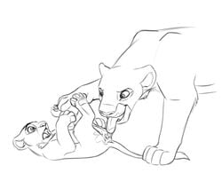 animal_ears animal_genitalia anthro bad_parenting cub cunnilingus daughter digitigrade disney feline female feral feral_on_feral incest kiara larger_female legs_up lion lying mammal monochrome mother mother_and_daughter nala on_back open_mouth oral parent pawpads pussy sex simple_background size_difference sketch smaller_female the_giant_hamster the_lion_king tongue tongue_out vaginal_penetration white_background young yuri