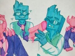 blitz_radius blix_neko_(artist) blixer blixer_(jsab) blush cock cyan_(jsab) cyan_(just_shapes_and_beats) cyan_bluman cyan_body cyan_skin cyblitz dick dominant_male gay gays in_clothes jsab just_shapes_and_beats male male/male male_dominating_male male_domination male_top male_top_male_bottom penis pink_body pink_cock pink_dick pink_penis pink_skin showing_teeth size_difference smiling teeth_showing top_male