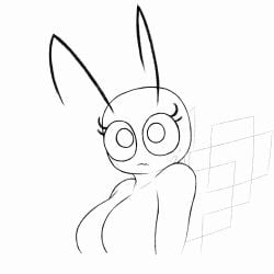 1:1 1girls animated antennae_(anatomy) anthro bare_shoulders bee bee_(minecraft) bee_girl big_breasts big_eyes breasts facrec looking_at_viewer minecraft monochrome self_upload short_playtime sketch wings