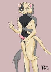 absurd_res ambiguous_gender animal_genitalia animal_penis anthro artist_logo artist_name balls bodily_fluids bodysuit clothed clothing clothing_aside colored digital_media_(artwork) domestic_cat duo english_text erection felid feline feline_genitalia feline_penis felis fur genital_fluids genitals gesture hair hand_gesture hand_on_chest hand_on_hip hand_on_penis hi_res logo looking_at_viewer male male/ambiguous mammal nipples orange_eyes penis precum pye3141 simple_background skinsuit smile tail tan_body tan_fur text tight_clothing topwear v_sign