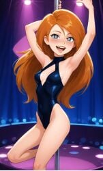 ai_generated blush blush female female_only heart-shaped_pupils kim_possible kimberly_ann_possible legitimate looking_at_viewer orange_hair pole pole_dancing smile smiling smiling_at_viewer solo solo_female stripper stripper_pole thick_hair underwear