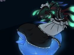 2_penises blush blush_lines calamity_(terraria_mod) clothed clothing digital_media_(artwork) erection feral forked_tongue genitals hi_res living_tail maid_headdress maid_uniform male multi_genitalia multi_penis penis reptile scalie simple_background snake snake_tail solo storm_weaver(calamitymod) tail terraria tongue uniform unusual_anatomy unusual_tail venom_melon