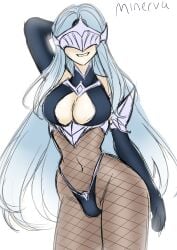 1futa blue_hair breasts bulge cleavage color exposed_breasts futa_only futanari intersex jesscatg large_breasts minerva_(jesscatg) seductive_smile solo tagme wide_hips