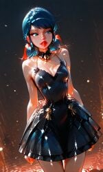 ai_generated blue_eyes blue_hair lolita_dress marinette_cheng marinette_dupain-cheng miraculous_ladybug red_lips twintails