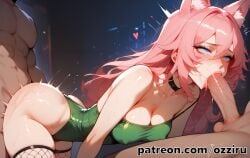 1boy 1boy1girl absurd_res ahri ahri_(league_of_legends) ai_generated animal_ears bent_over blowjob cat_ears catgirl doggy_style female female_focus female_penetrated fishnet_legwear fishnet_stockings fishnets fox fox_ears fox_girl hi_res highres league_of_legends leotard long_hair male male/female male_penetrating male_penetrating_female ozziru patreon pink_hair prostitution revealing_clothes rough_sex self_upload sex spitroast stockings straight strip_club submissive submissive_female threesome uncensored vastaya