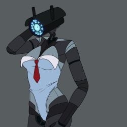 bunnysuit camerawoman camerawoman_(skibidi_toilet) object_head pinup robot robot_girl robot_humanoid robot_joints shy skibidi_toilet small_breasts thighs