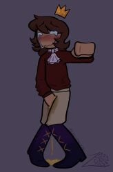 a_hat_in_time biting_lip blush bodily_fluids boots brown_hair crossed_legs crown crying embarrassed hands_between_legs lily-lilac male male_focus male_only omorashi peeing prince_(ahit) urine