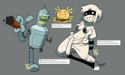 1girls bender bender_bending_rodriguez breasts burger female futurama hamburger off off_(game) open_shirt sugar_(off) tagme yotsuba&! yotsuba_burger yotsuba_hamburger