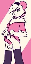 2025 anthro balls black_clothing black_legwear black_nose black_stockings bodily_fluids chest_tuft clothed clothing erection eyebrows femboy fur genital_fluids genitals glans green_eyes hair legwear looking_at_viewer male mammal murid murine pantsless penis pie_cut_eyes pink_body pink_clothing pink_fur pink_glans pink_hair pink_inner_ear pink_penis pink_shirt pink_topwear precum presenting presenting_penis raised_clothing raised_eyebrow raised_shirt raised_topwear rat reggie_(whygena) rodent shirt smile smirk solo stockings superbharm0ny topwear tuft white_balls white_hair