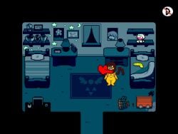 1boy 1girls bedroom clothes_on_floor curvy curvy_female curvy_figure deltarune funny kris_(deltarune) kris_female_(deltarune) nsfwfromd nude nude_female nude_male penis penis_awe penis_bigger_than_body penis_out pixel_art plushie ralsei_plushie small_but_hung small_dom_big_sub soul soul_(undertale) sprite tagme undertale undertale_(series) watermark