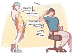 2boys blush chastity_cage clothed dan_draws_boys dialogue english_text erect_penis erection imminent_sex listening_to_sex male/male male_only masturbation original roommate submissive_male yaoi
