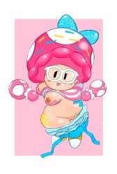 1female barely_clothed belly blush blush breasts chubby chubby_female clothing_aside covered_in_ice_cream eyelashes female female_only glasses ice_cream ice_cream_on_breasts jrm2002alt mario_(series) mario_kart mario_kart_world mob_face mushroom_girl mushroom_humanoid nervous nervous_expression nervous_face nervous_female nintendo nipples overalls pink_pussy pussy ribbon sprinkles toadette twintails